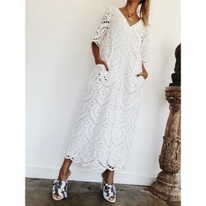 Vetiver Halcyon White Eyelet Wide Leg Jumpsuit Size XS